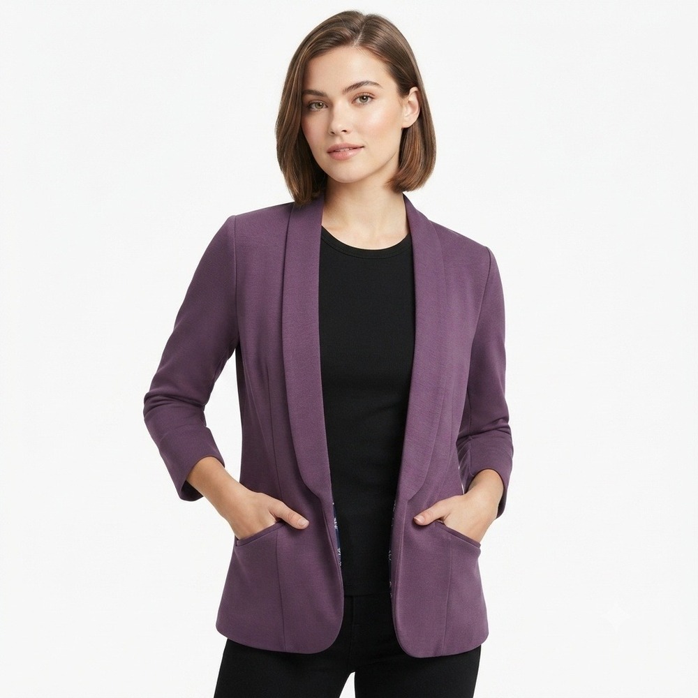 Skies Are Blue Knit Blazer Womens Small Purple Open Front Career
